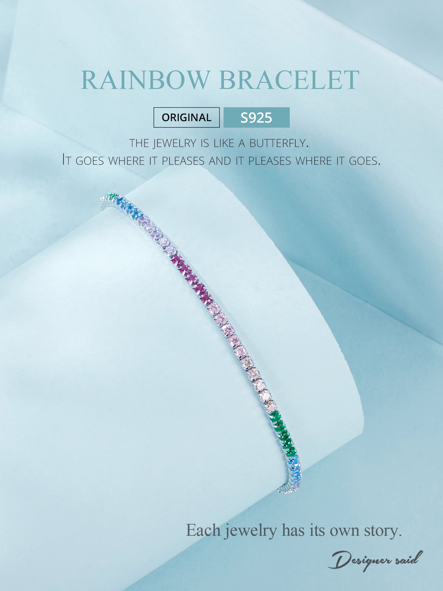 Rainbow Tennis Bracelet – 925 Sterling Silver