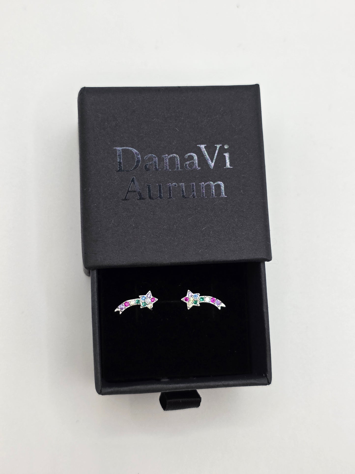 925 Sterling Silver Shooting Star Stud Earrings – Enamel Rainbow Gem Detail | Hypoallergenic Gift for Girls, Teens & Women