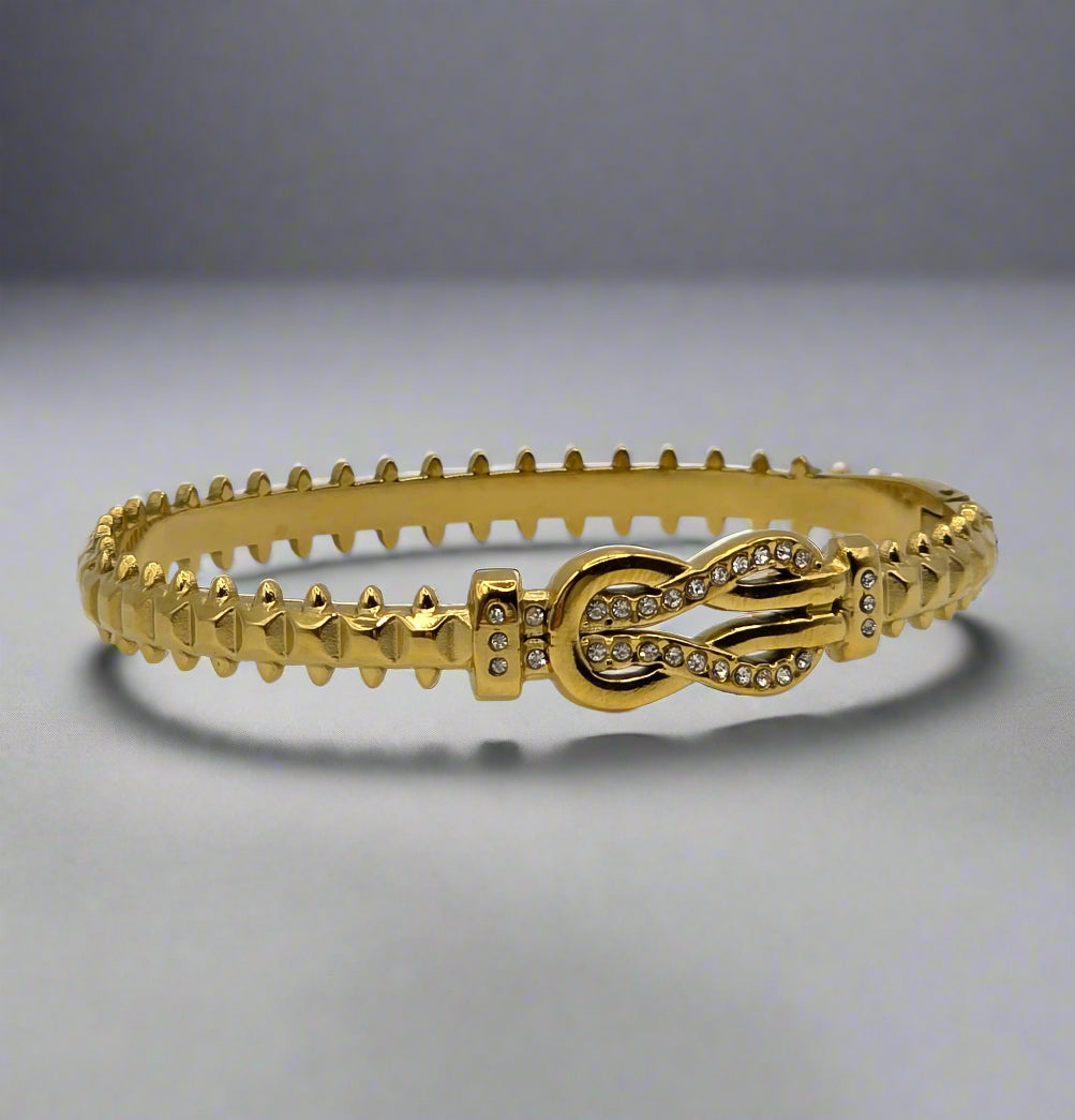 Golden Luxe Buckle Bangle – Designer-Inspired Statement Piece