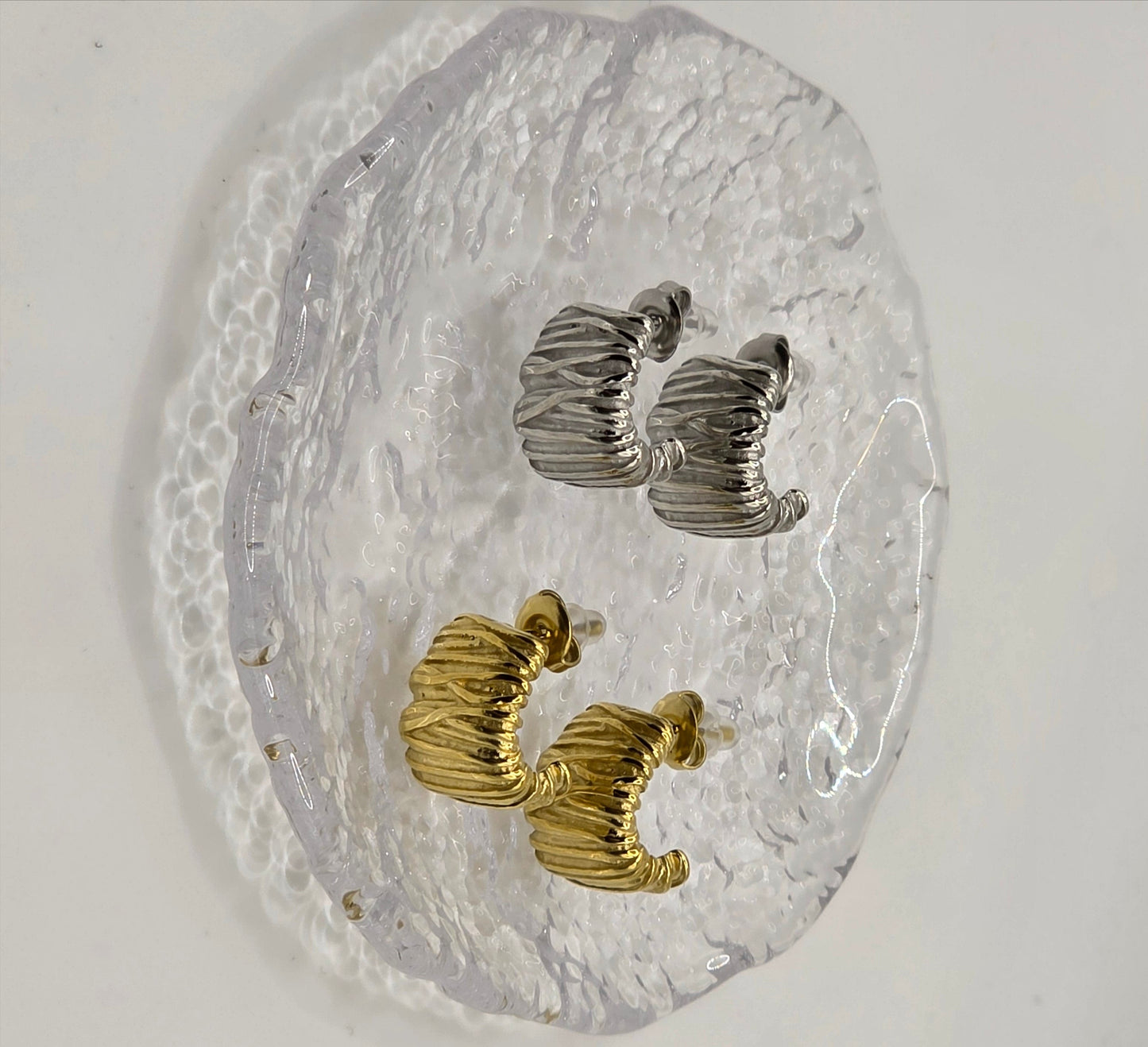 Textured Half-Hoop Earrings – Gold & Silver