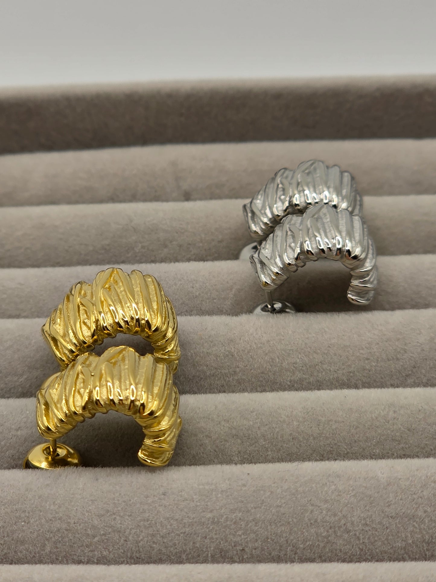 Textured Half-Hoop Earrings – Gold & Silver