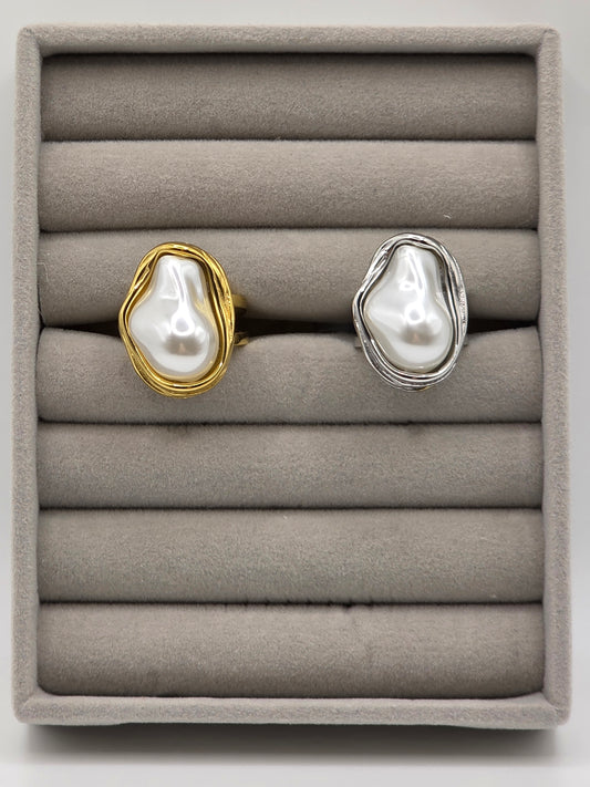 Organic Pearl Statement Ring – Gold & Silver Finish