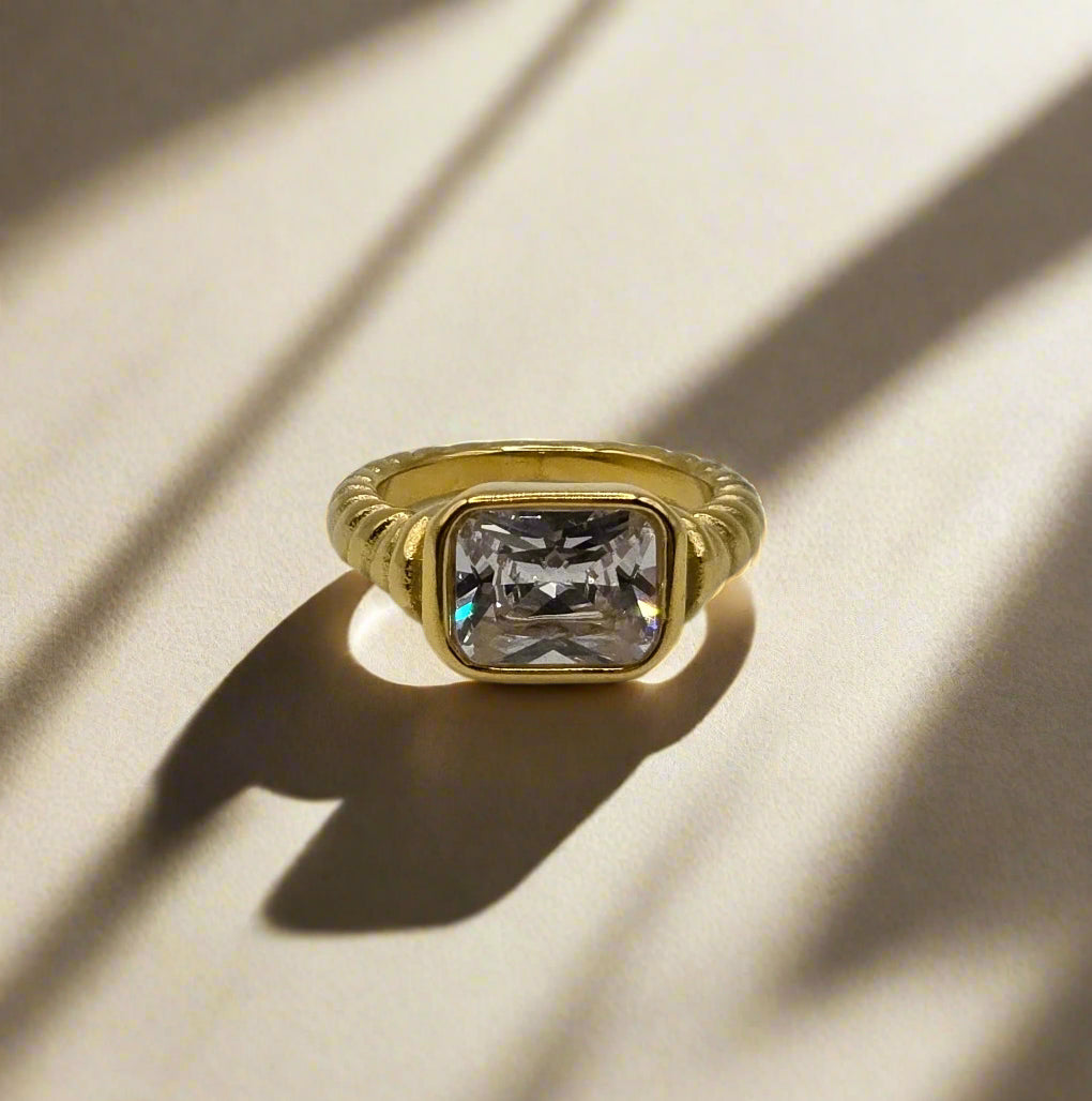 Radiant Cut Bezel Ring – Gold Plated