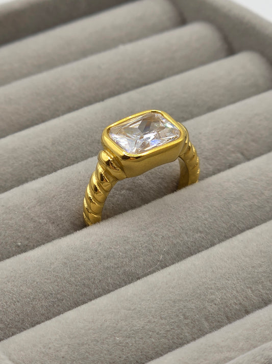 Radiant Cut Bezel Ring – Gold Plated