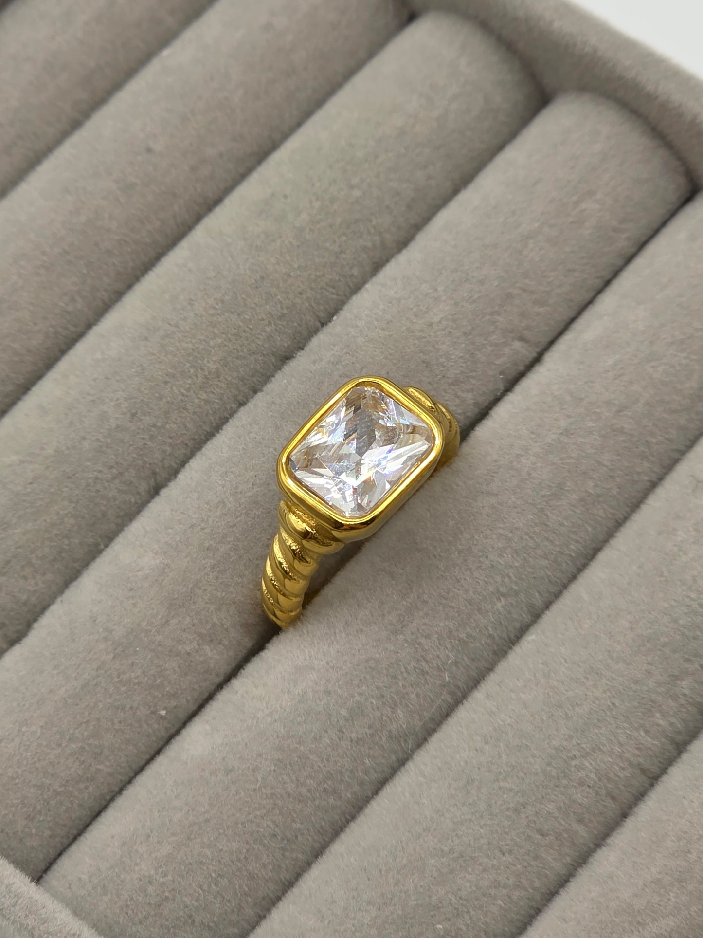 Radiant Cut Bezel Ring – Gold Plated