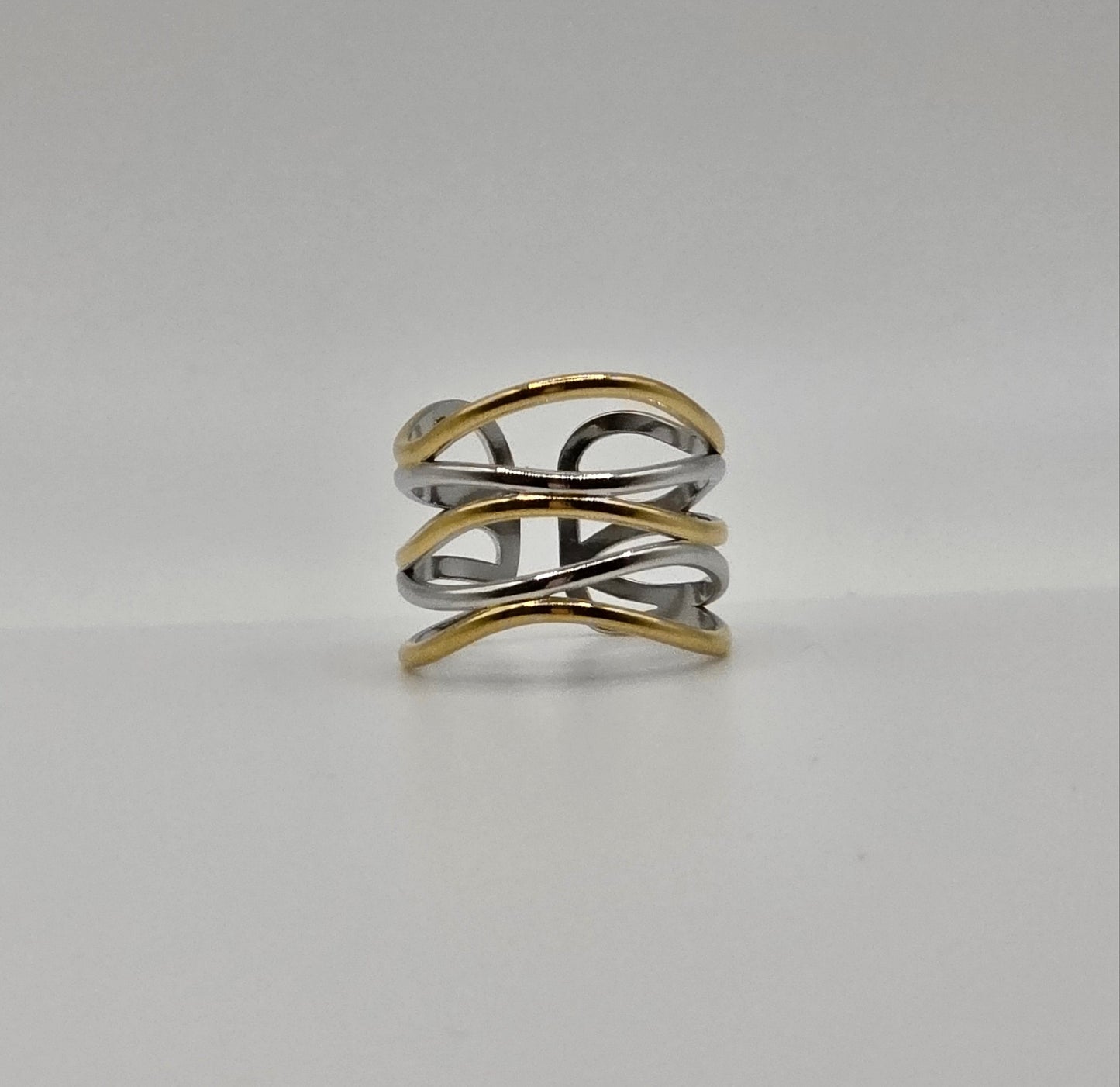 Sleek Criss-Cross Adjustable Ring – Gold, Silver & Two-Tone