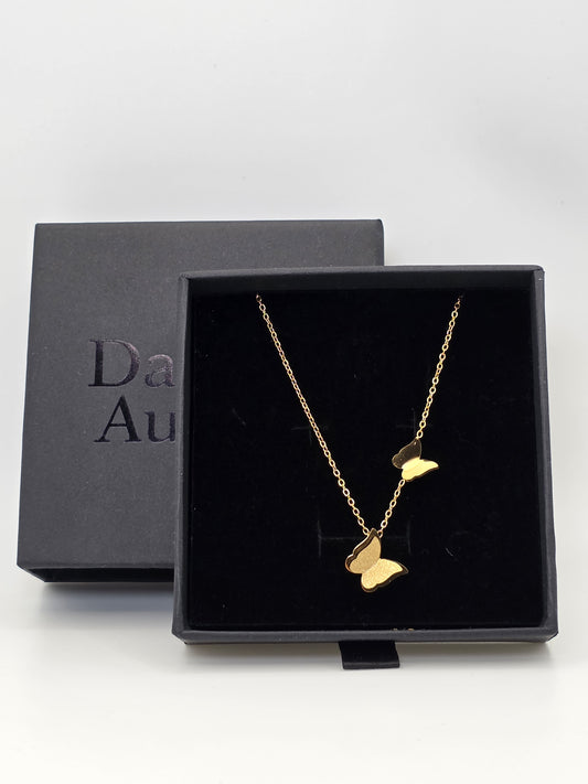 Double Butterfly Necklace – Gold Plated
