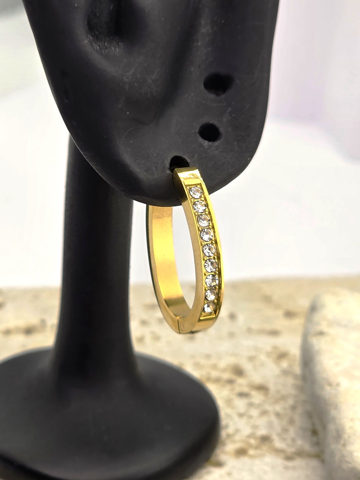 Elegant 18K Gold-Plated Crystal Huggie Hoops 21mm