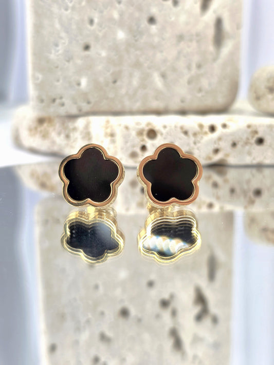 18K Gold-Plated Black Flower Necklace & Earring Set