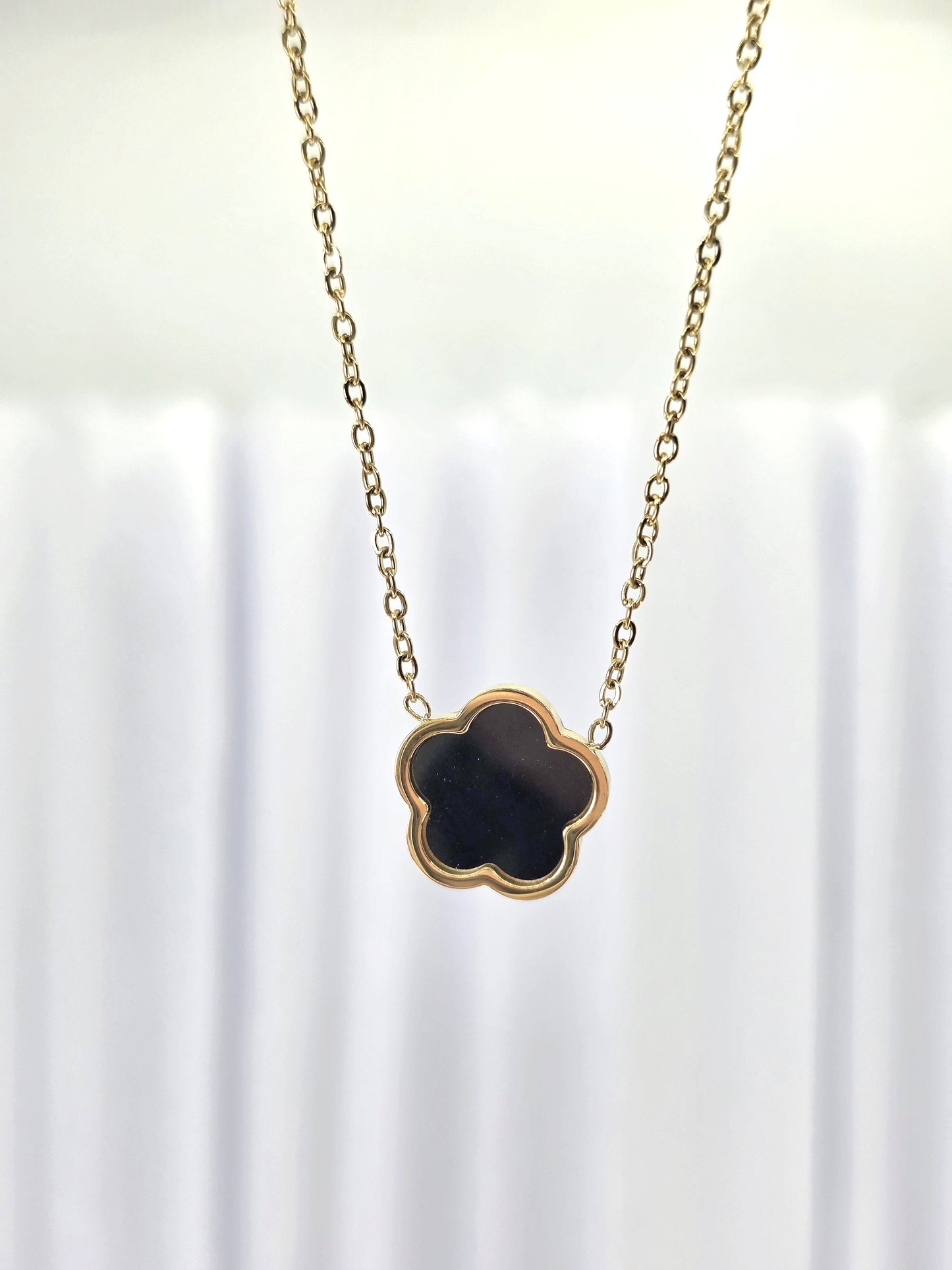 18K Gold-Plated Black Flower Necklace & Earring Set