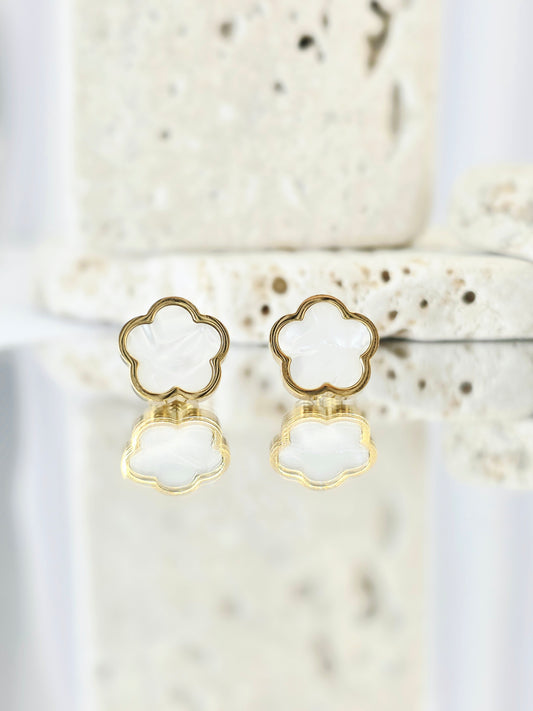 18K Gold-Plated White Flower Necklace & Earring Set