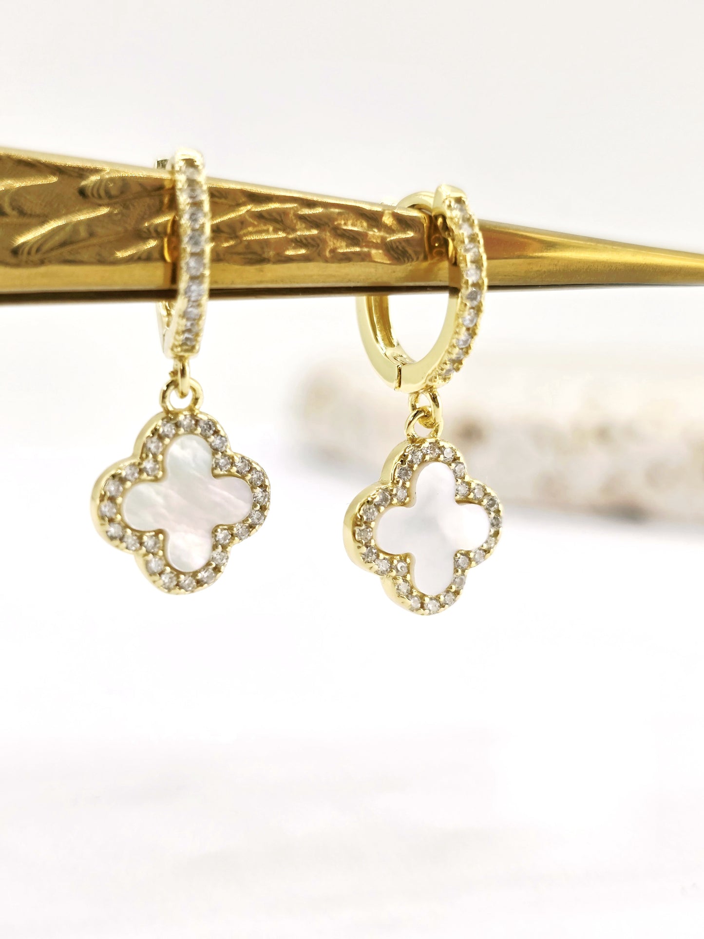 925 Sterling Silver Gold Plated Clover Mini Hoop Earrings