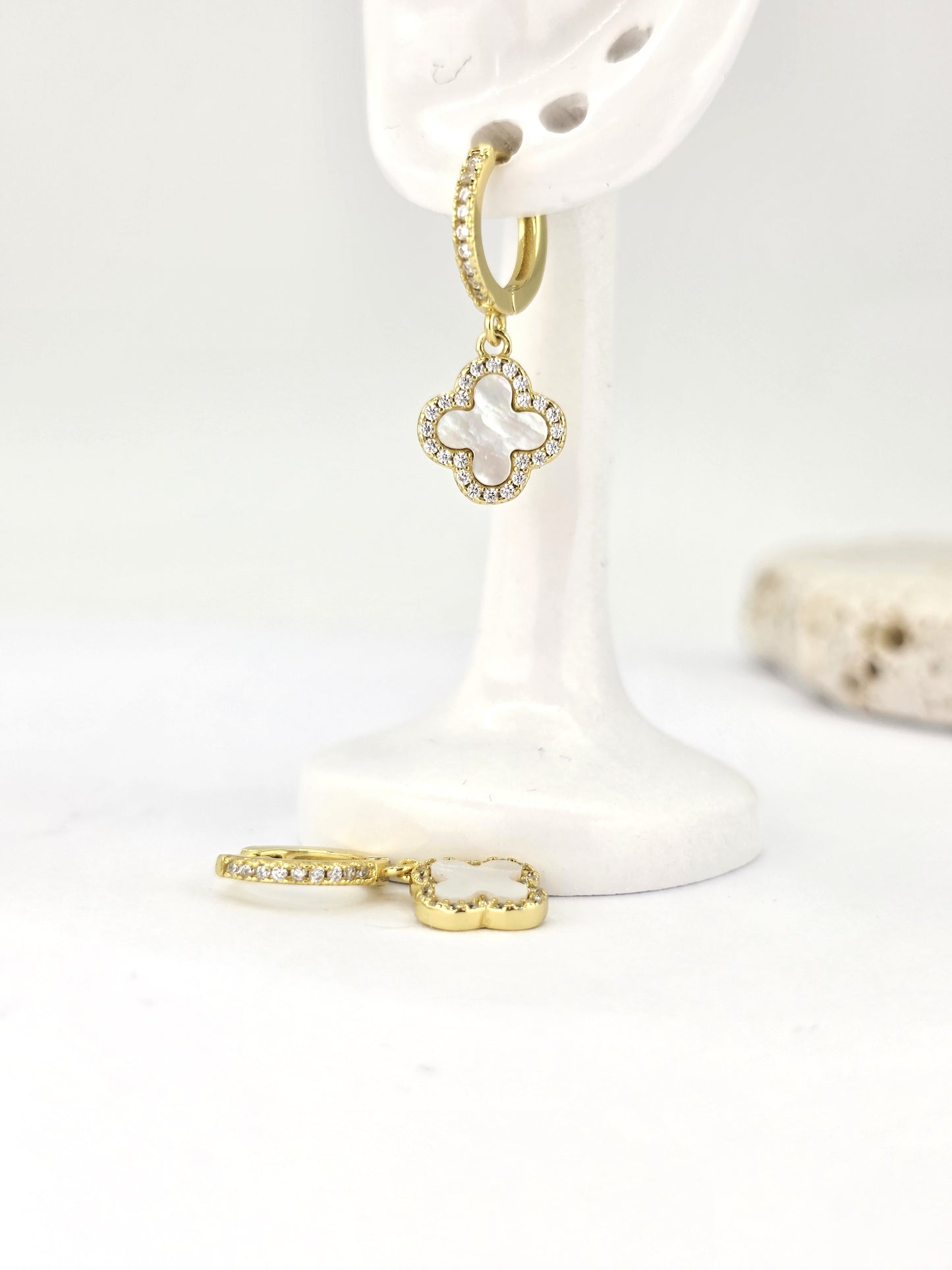 925 Sterling Silver Gold Plated Clover Mini Hoop Earrings