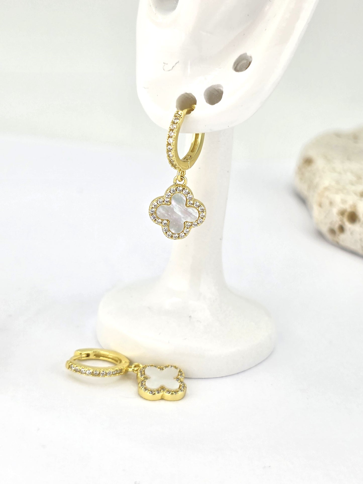 925 Sterling Silver Gold Plated Clover Mini Hoop Earrings