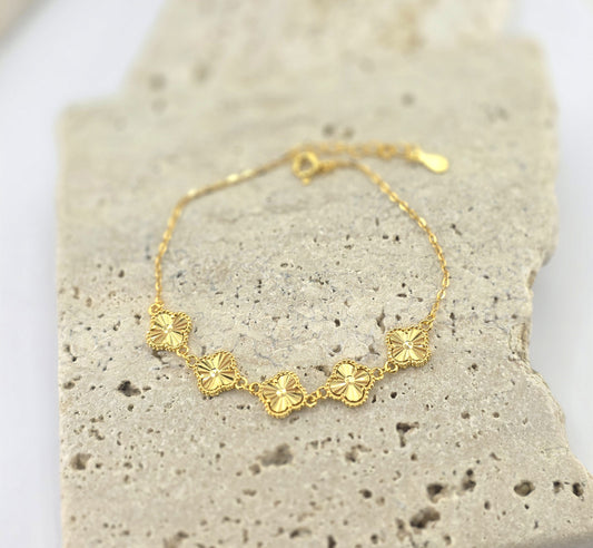 925 Sterling Silver Clover Bracelet – 18K Gold Plated