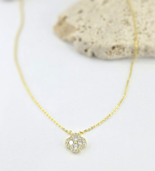925 Sterling Silver Clover Necklace – 14K Gold Plated