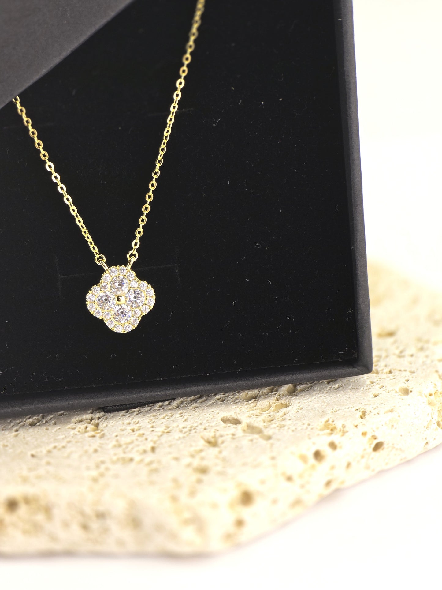 925 Sterling Silver Clover Necklace – 14K Gold Plated