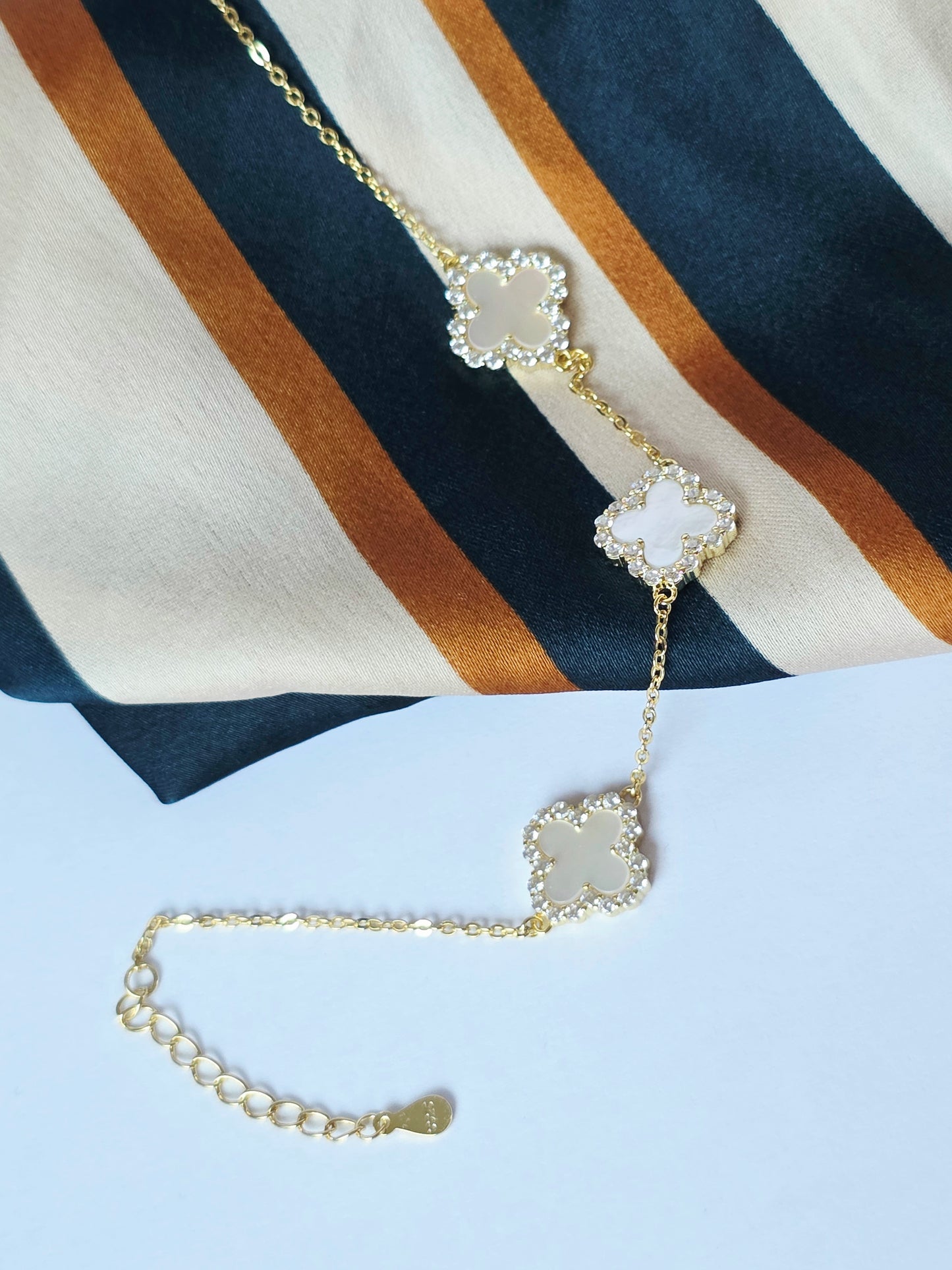 Clover Bracelet – 925 Sterling Silver 14K Gold Plated with Iridescent Shell