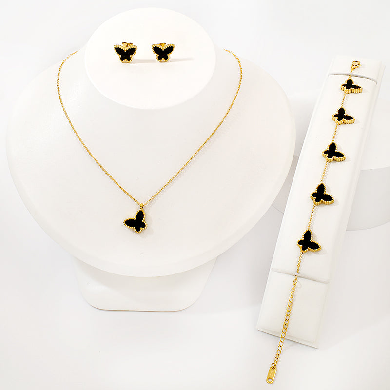 18K Gold-Plated Black Butterfly Jewellery Set