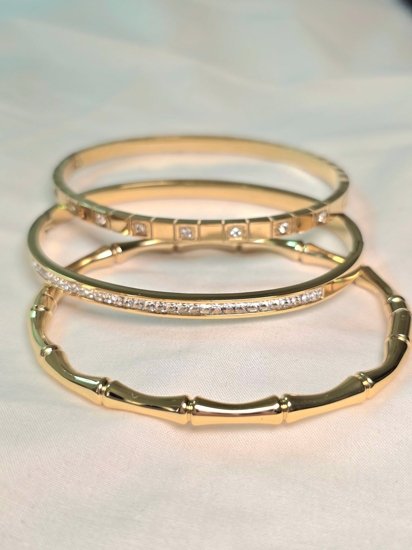 3 Bangles Set 18K Gold-Plated Stainless Steel, 16–17cm wrist