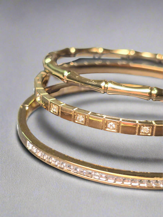 3 Bangles Set 18K Gold-Plated Stainless Steel, 16–17cm wrist