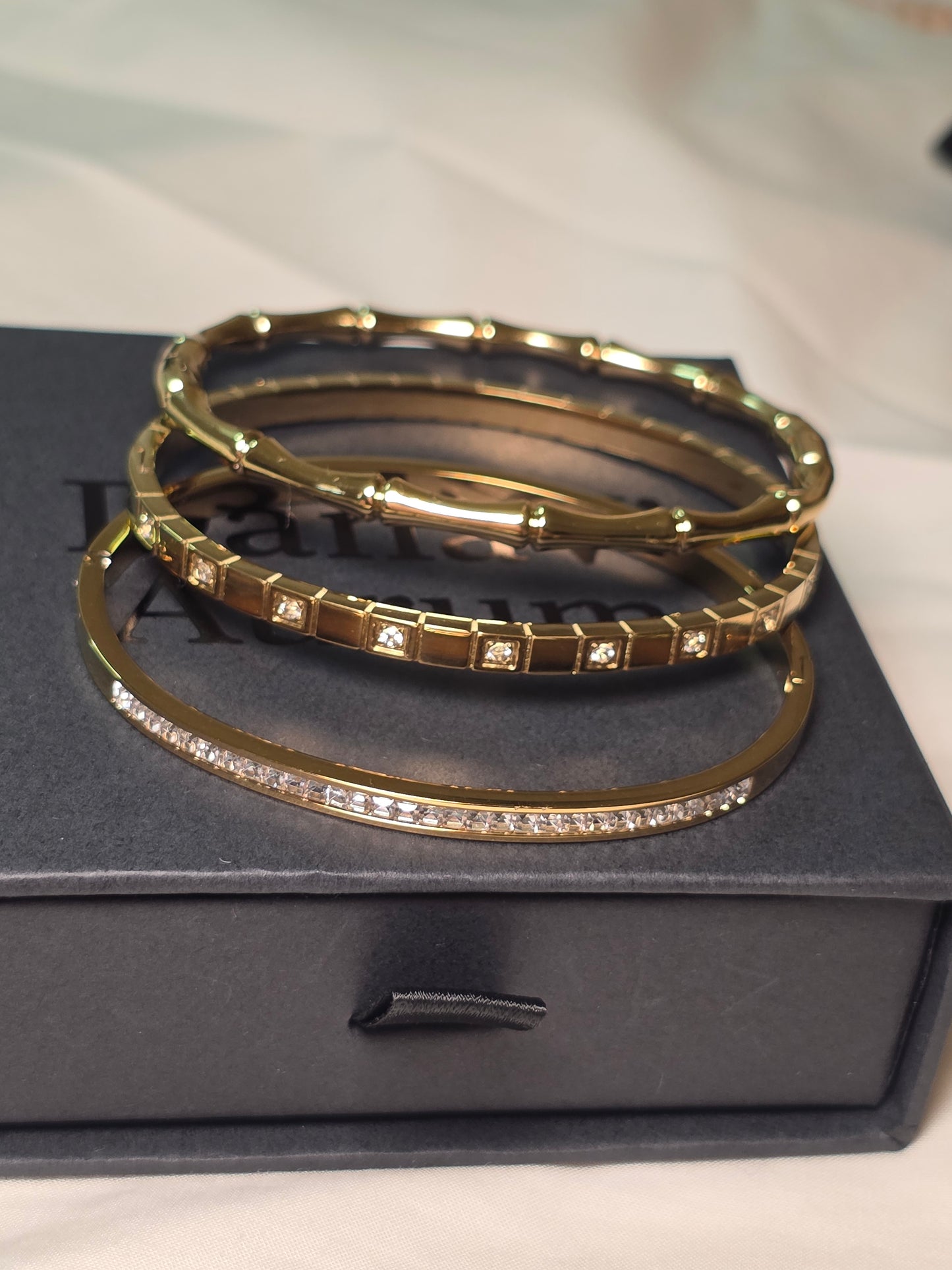 3 Bangles Set 18K Gold-Plated Stainless Steel, 16–17cm wrist
