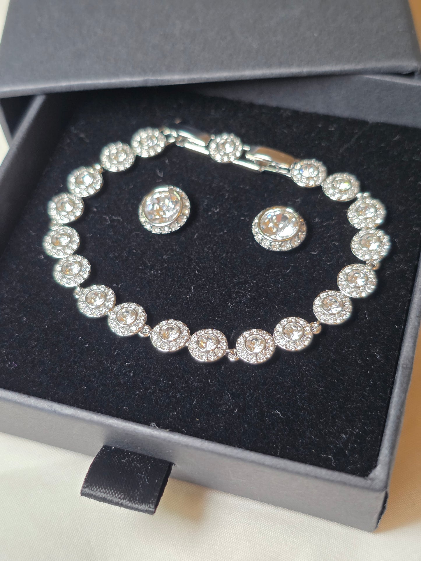 Bold Zircon Statement Bracelet & Earrings Set – Silver Plated