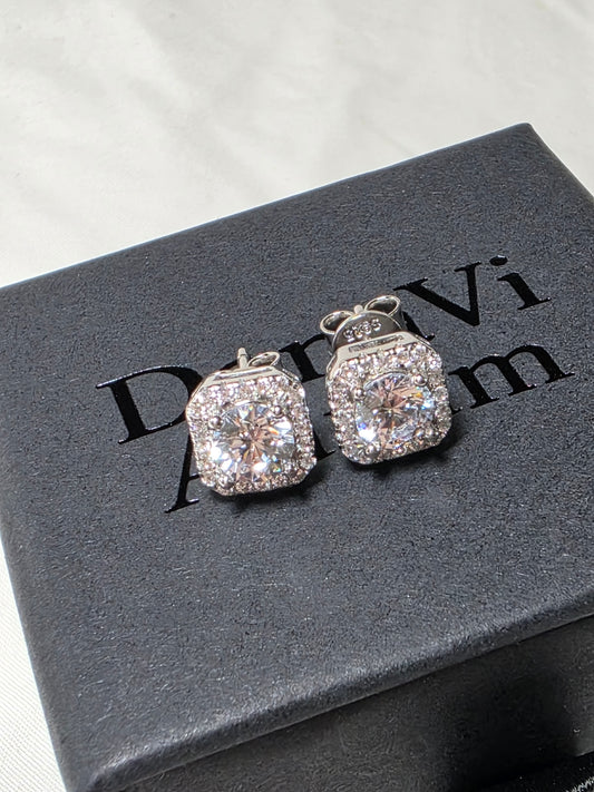 White Sparkle Stud Earrings – 925 Silver