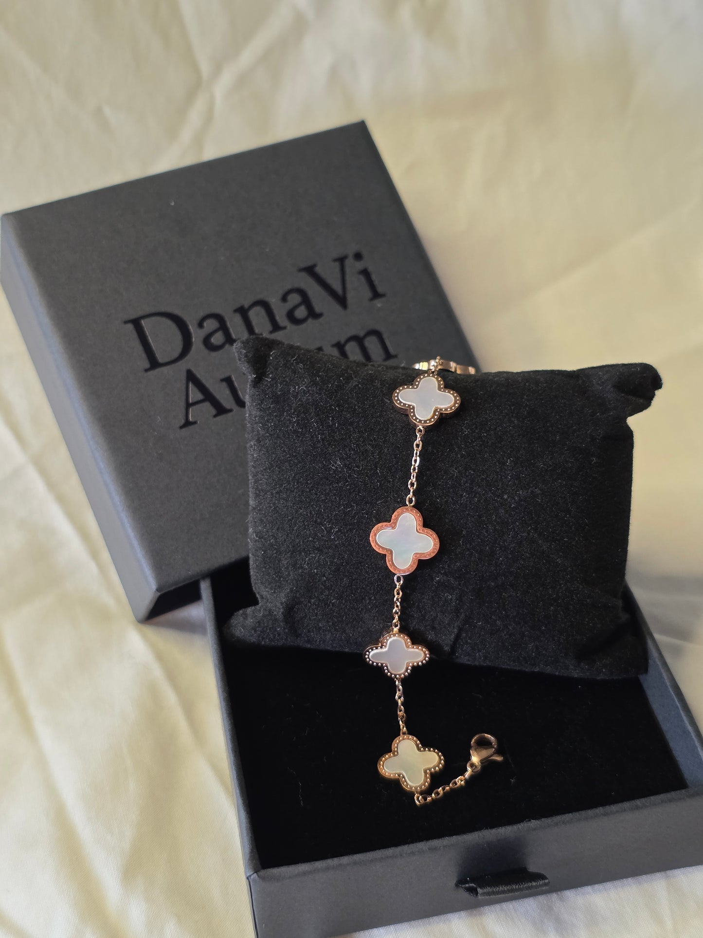 Designer-Inspired 18K Rose Gold Plated One Sided Four-Leaf Clover Bracelet