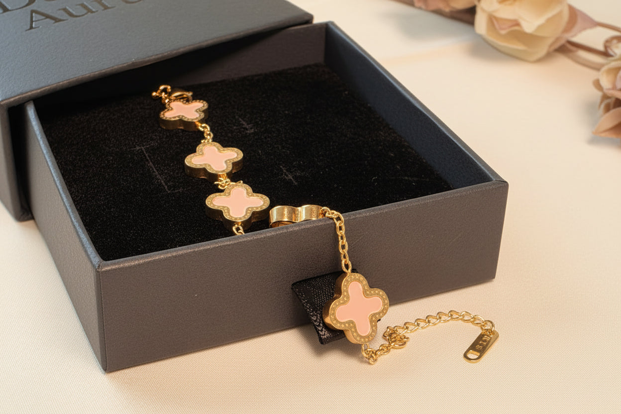 Pink Clover Charm Bracelet