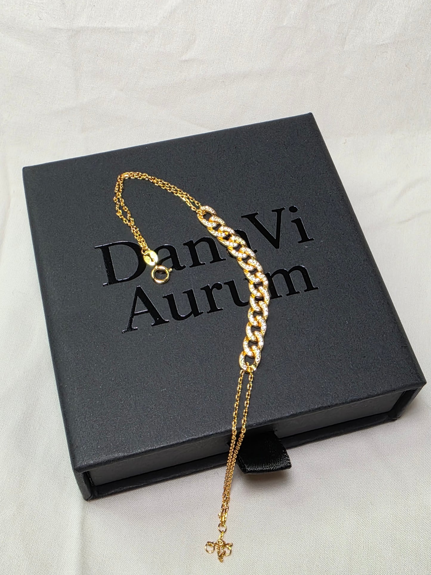 18K Gold-Plated Zircon Link Chain Bracelet – 925 Sterling Silver