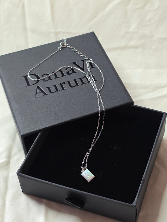 Iridescent Ice – 925 Silver Fire Opal Necklace