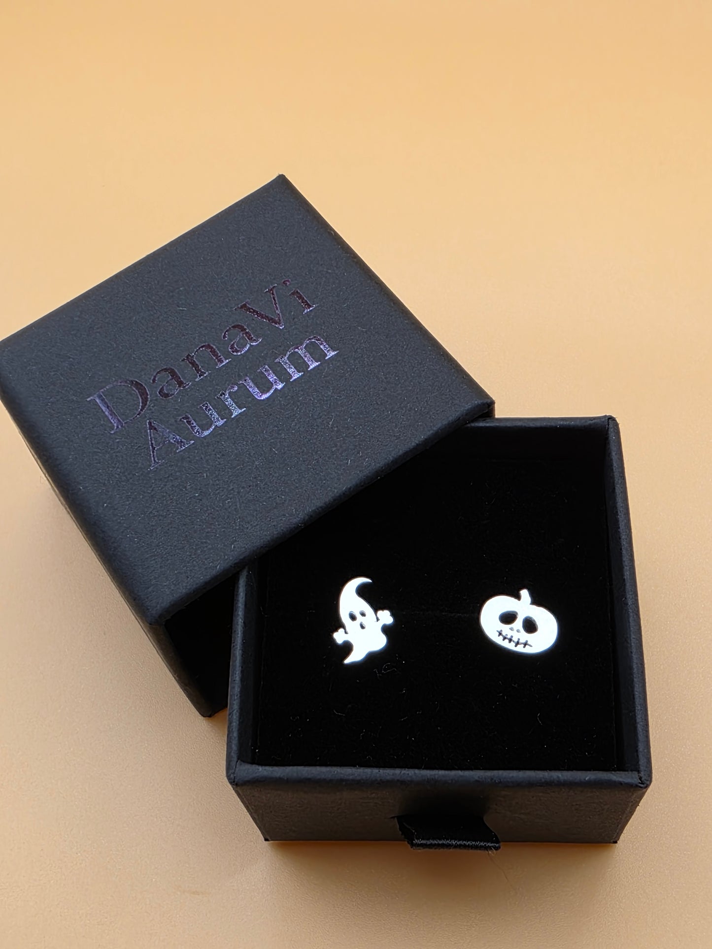 Sterling Silver Halloween Stud Earrings – Ghost & Pumpkin Duo