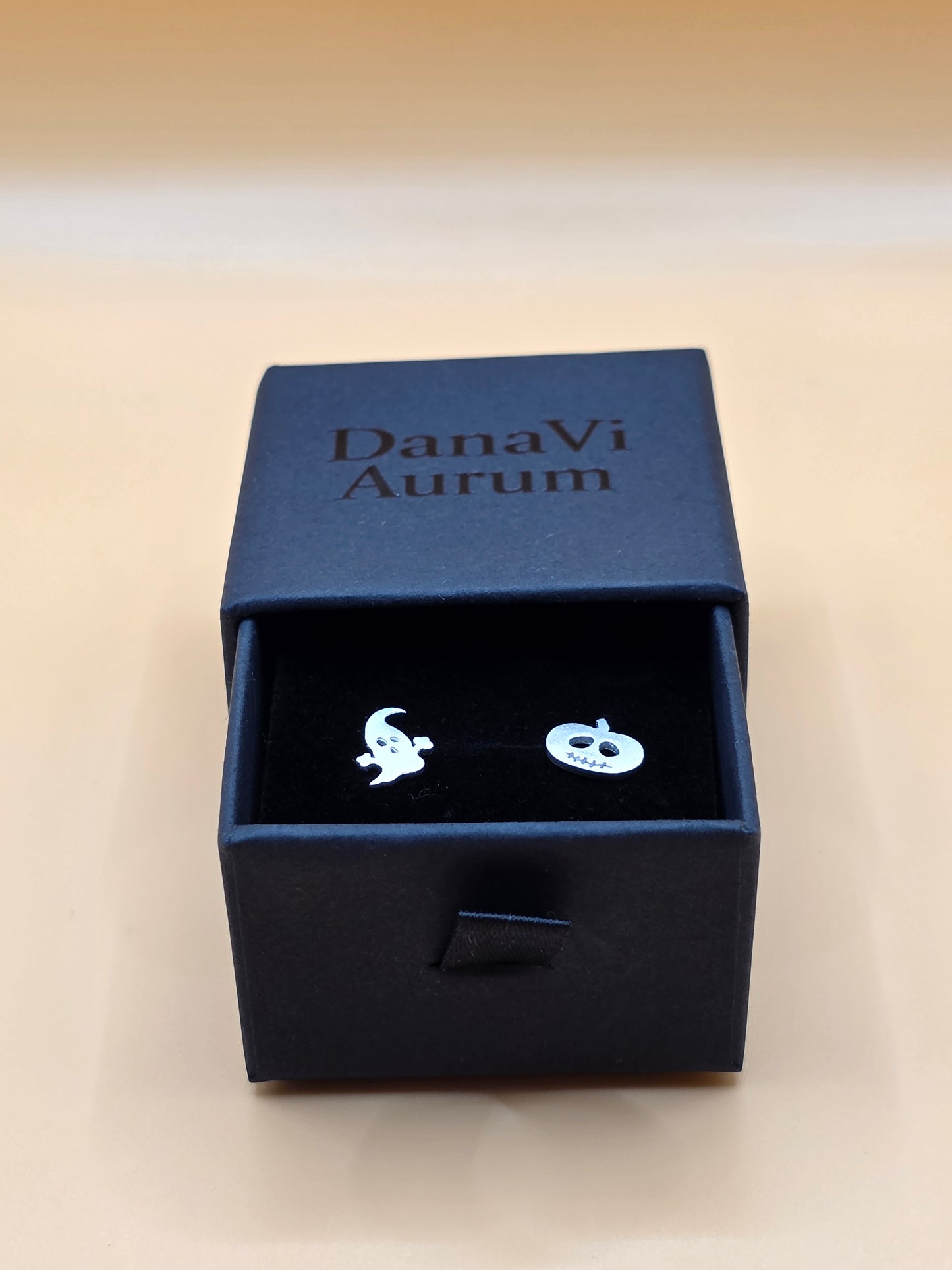 Sterling Silver Halloween Stud Earrings – Ghost & Pumpkin Duo