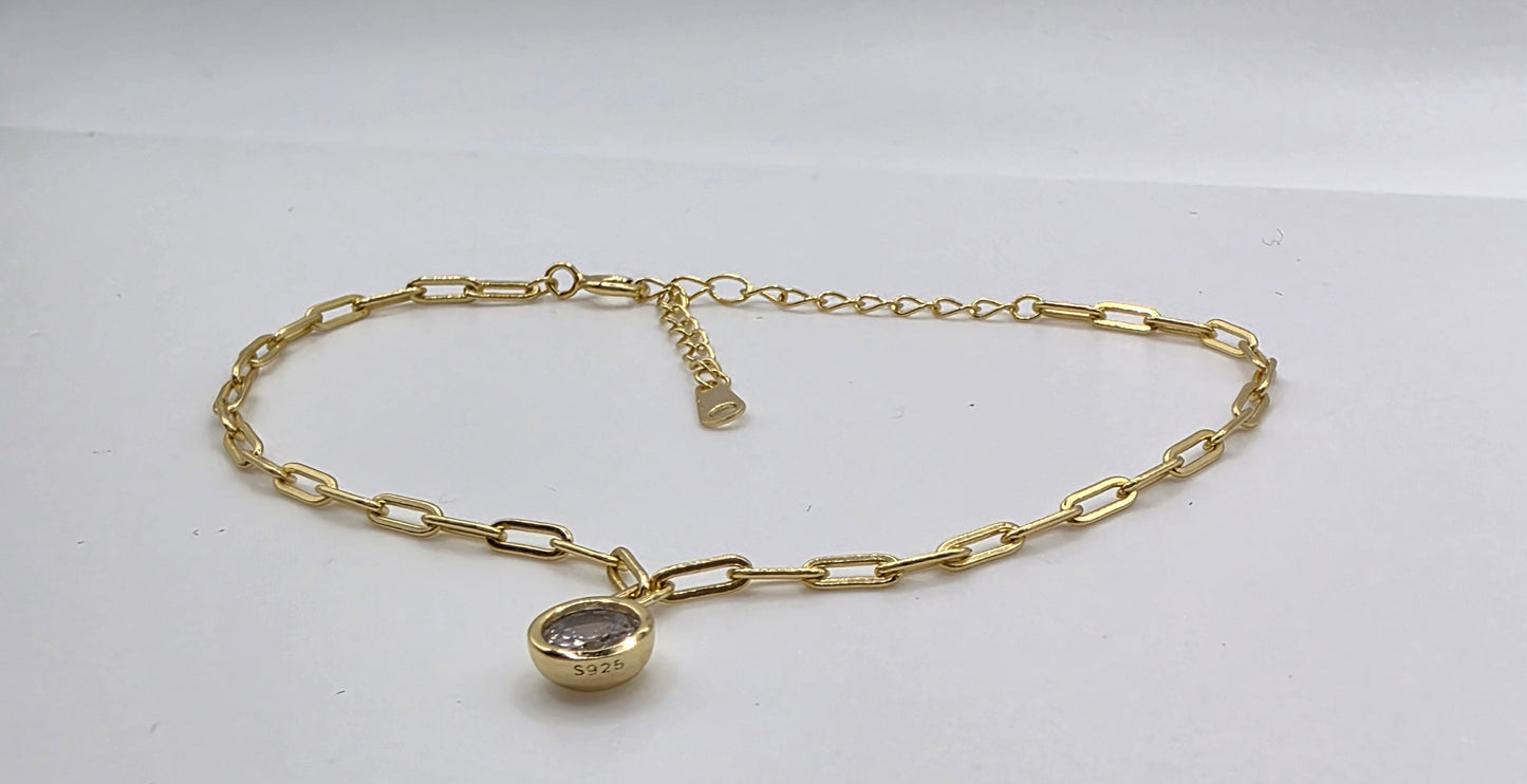 14K Gold Plated 925 Sterling Silver Zircon Charm Bracelet