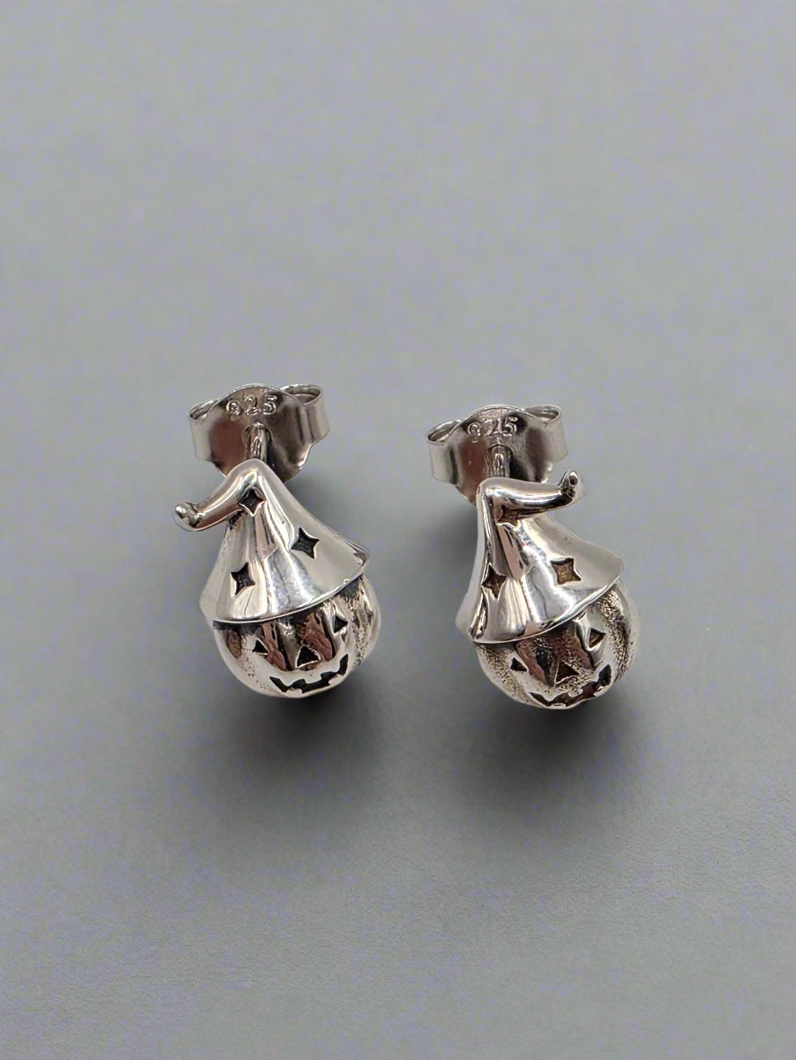 Sterling Silver Pumpkin Hat Studs – Halloween Edition