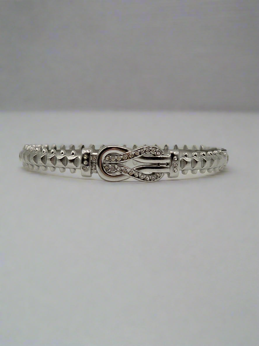 Timeless Shine: Designer-Inspired Silver Bangle – Stainless Steel with Pavé Detailing