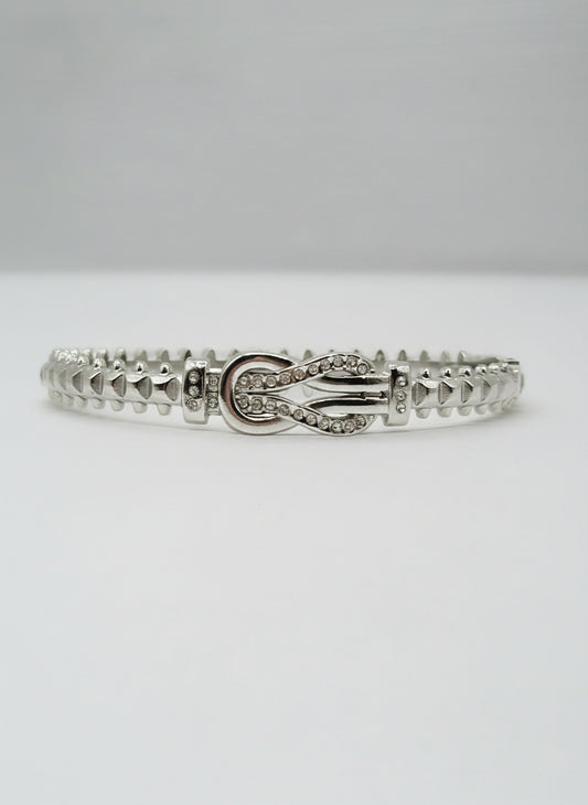 Timeless Shine: Designer-Inspired Silver Bangle – Stainless Steel with Pavé Detailing