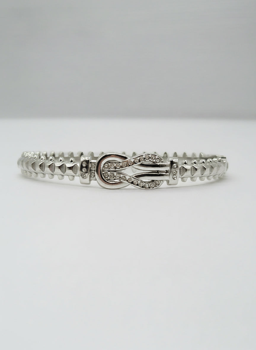 Timeless Shine Silver Bangle with Pavé Detailing
