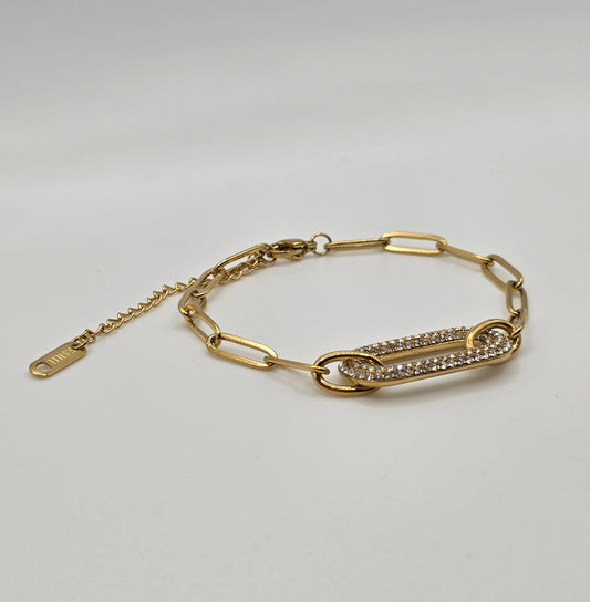 Paperclip Chain Bracelet with Pavé Accent – Gold Plated