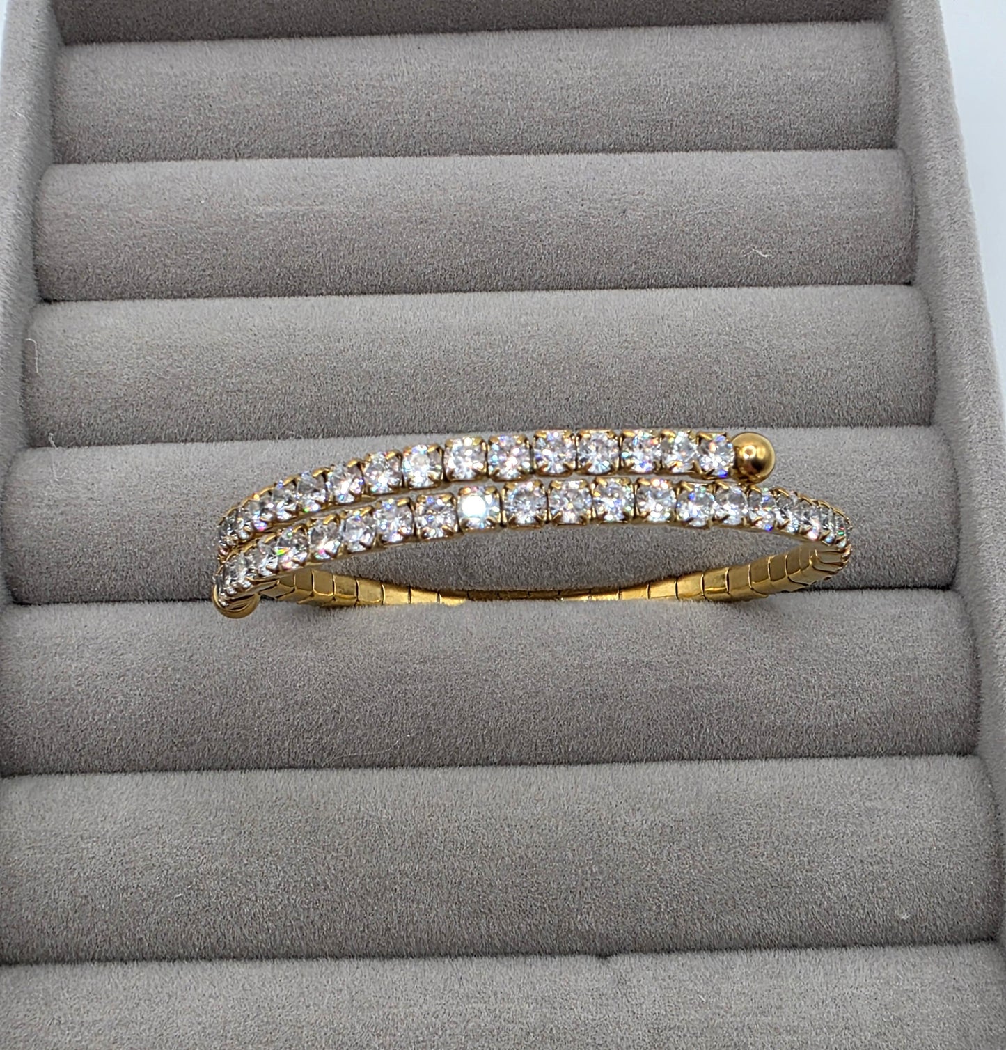 Radiant Sparkle Adjustable Tennis Bangle – Gold Plated