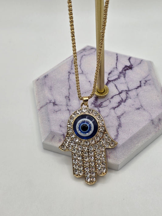 Hamsa Hand Evil Eye Large Pendant Necklace