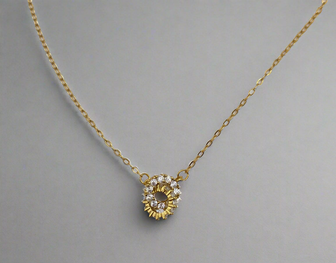 14K Gold Plated Interlocking Diamond Ring Pendant Necklace