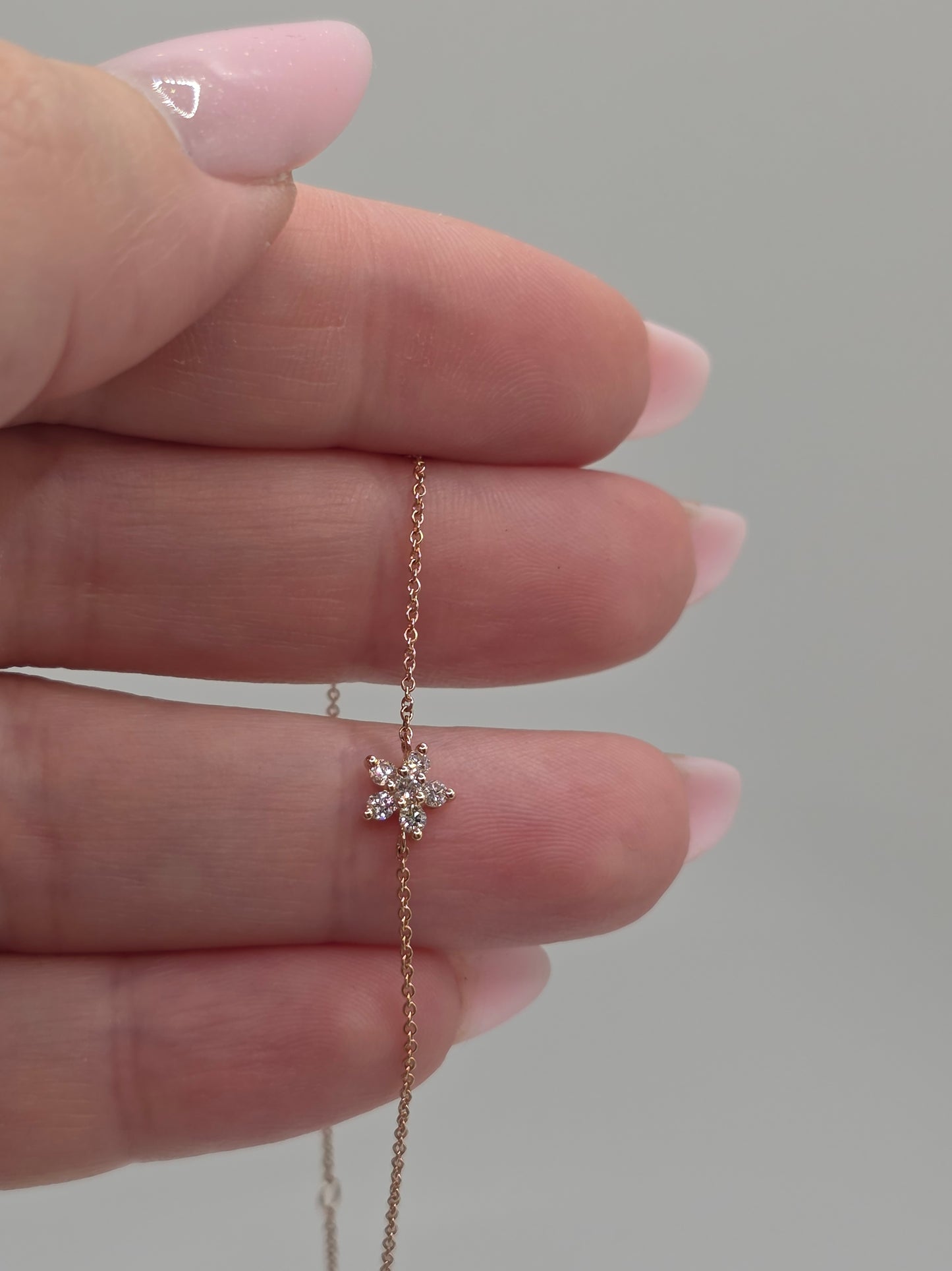 14K Solid Rose Gold Dainty Star Diamond Bracelet