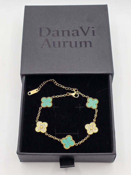 Emerald Clover Charm Bracelet – Gold Plated