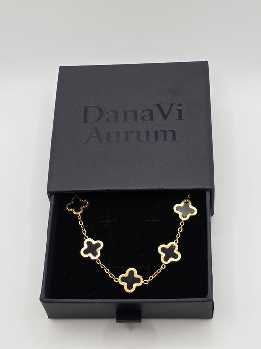 Black & Gold Clover Charm Bracelet