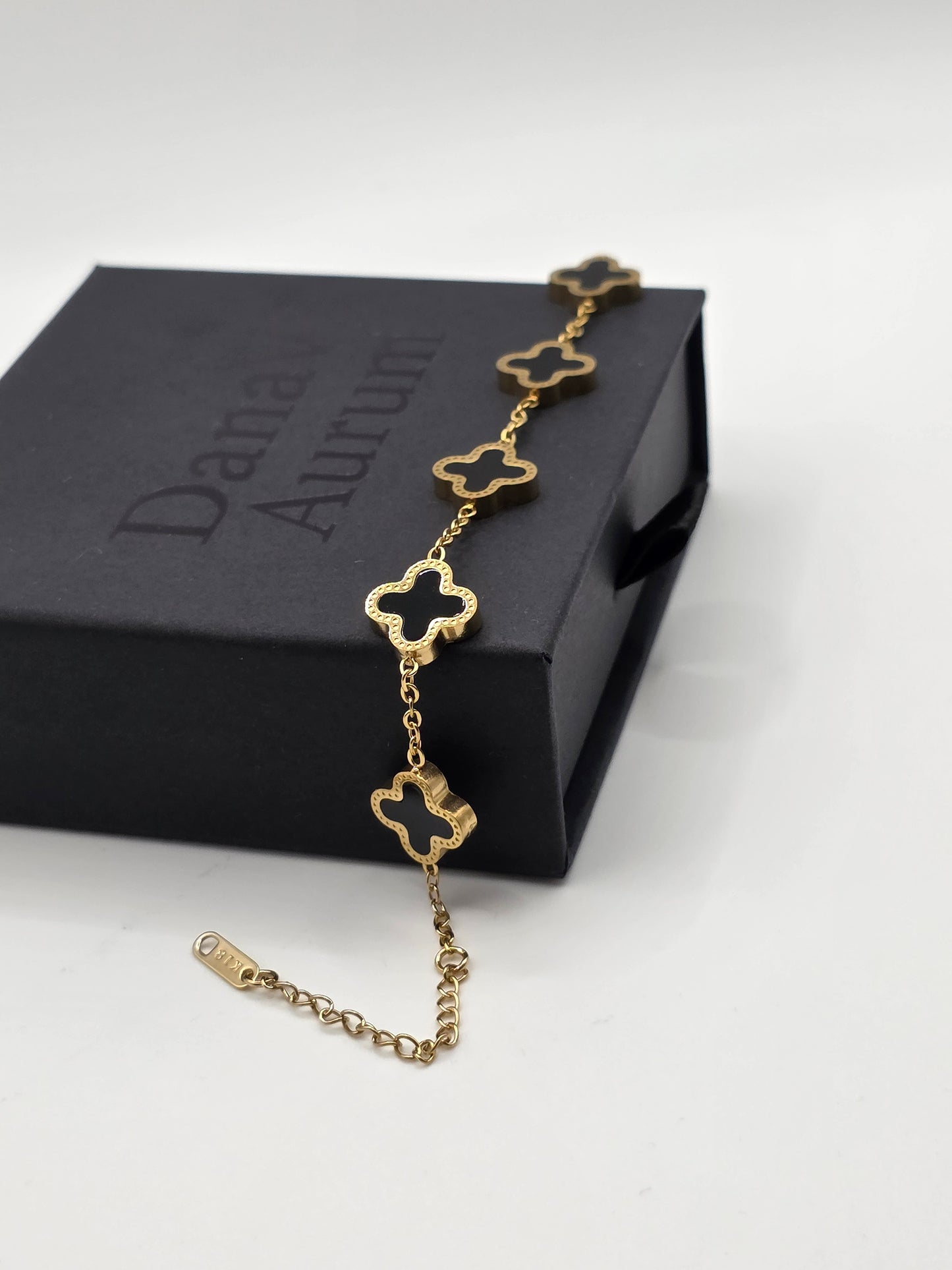 Black & Gold Clover Charm Bracelet