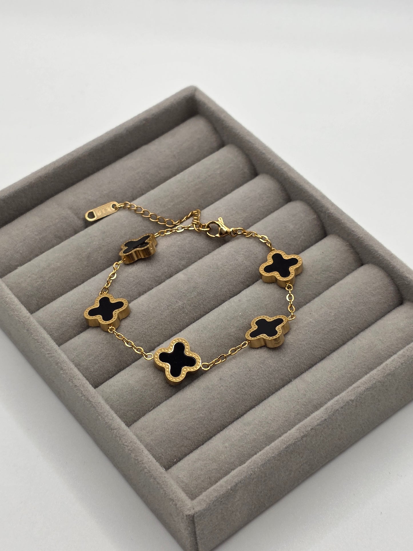 Black & Gold Clover Charm Bracelet