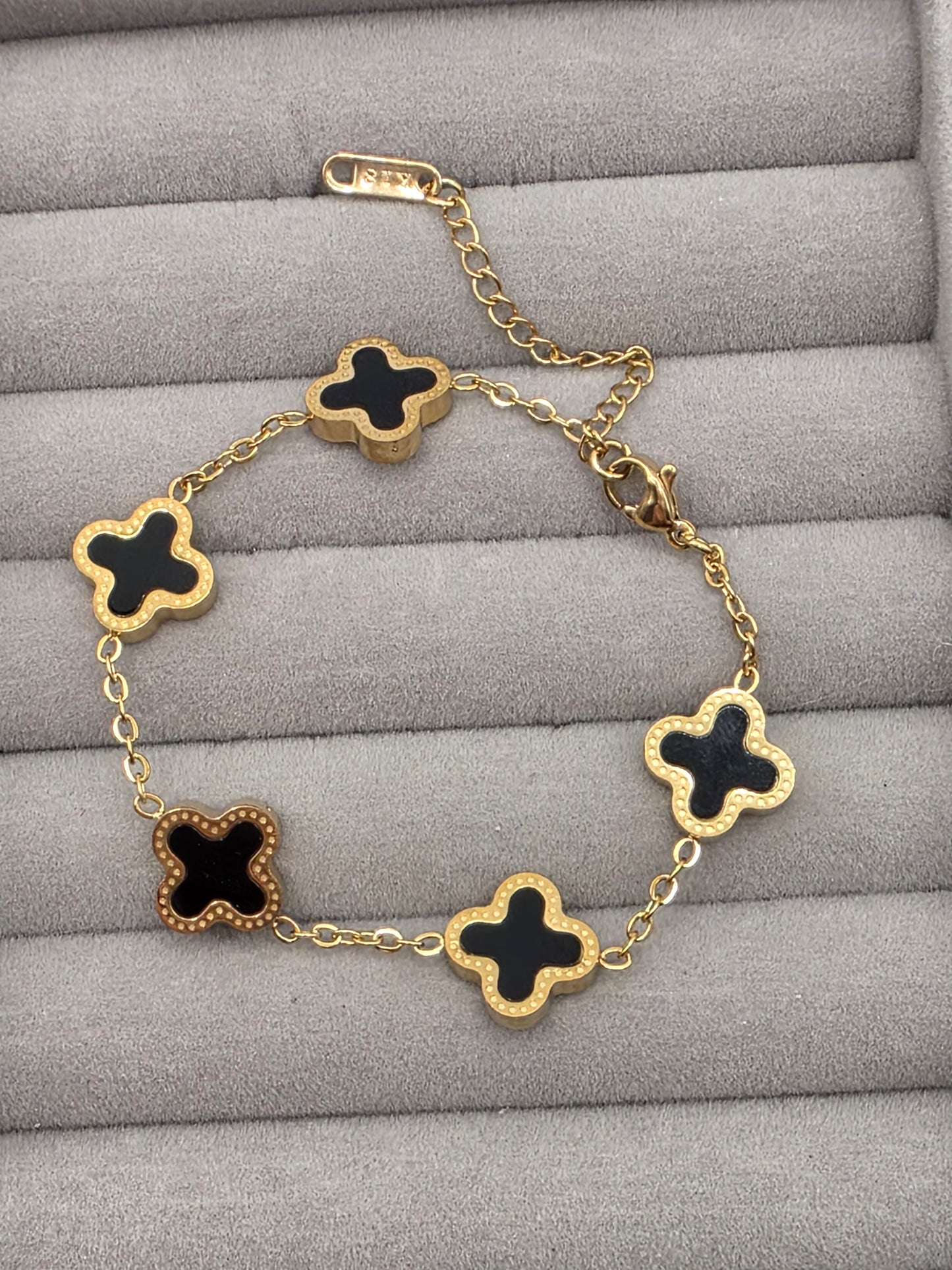 Black & Gold Clover Charm Bracelet