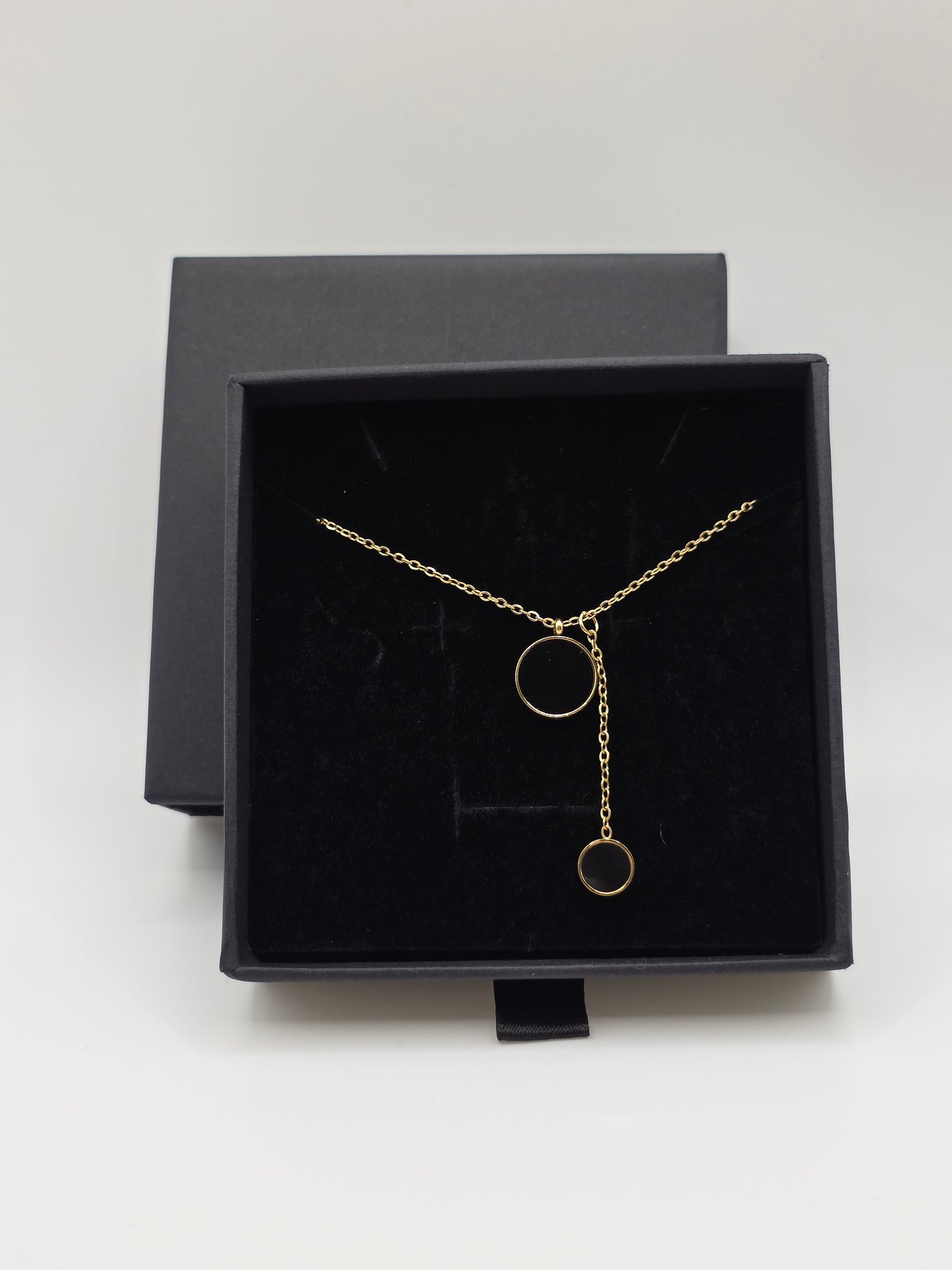 Double Circle Drop Necklace – Bold Minimalism